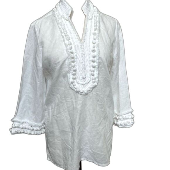 Chicos White Kurta Top with Embroidery and Fringe - Size 1P (Medium/8 Petite) - Picture 1 of 6